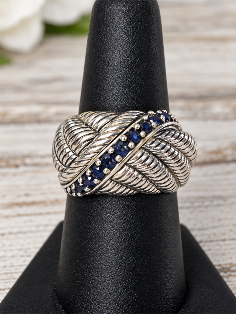 Judith Ripka Sterling Silver Blue Sapphire Domed Statement Ring